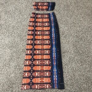 Boohoo Orange and Blue Patterned Skirt Set size medium
